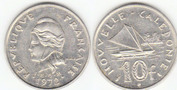 1972 New Caledonia 10 Francs A002452
